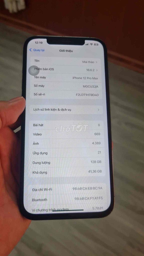 Apple iPhone 12 Pro Max 128GB mất face. Mua bán Điện thoại tại Thành phố Buôn Ma Thuột Đắk Lắk được đăng bởi Trường GianG hình 1
