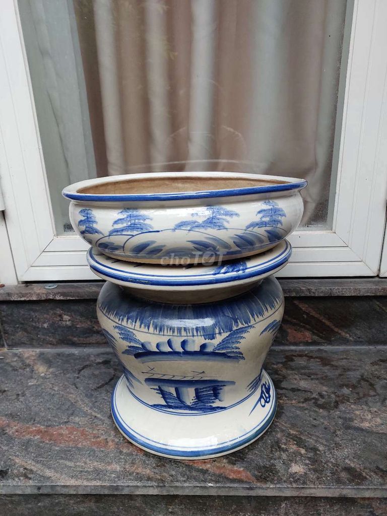 Chậu gốm sứ xưa vẽ tay trắng xanh 40x12cm. Mua bán Cây cảnh, đồ trang trí tại Quận Tân Bình Tp Hồ Chí Minh được đăng bởi Vườn Phố hình 1