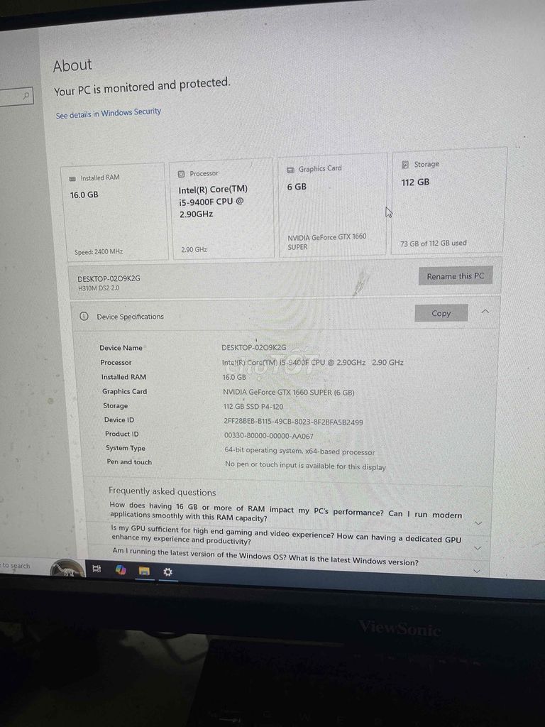 Máy tính để bàn Intel i5-9400F 16GB/112GB. Mua bán Máy tính để bàn tại Huyện Gia Lâm Hà Nội được đăng bởi Đặng Vũ hình 1