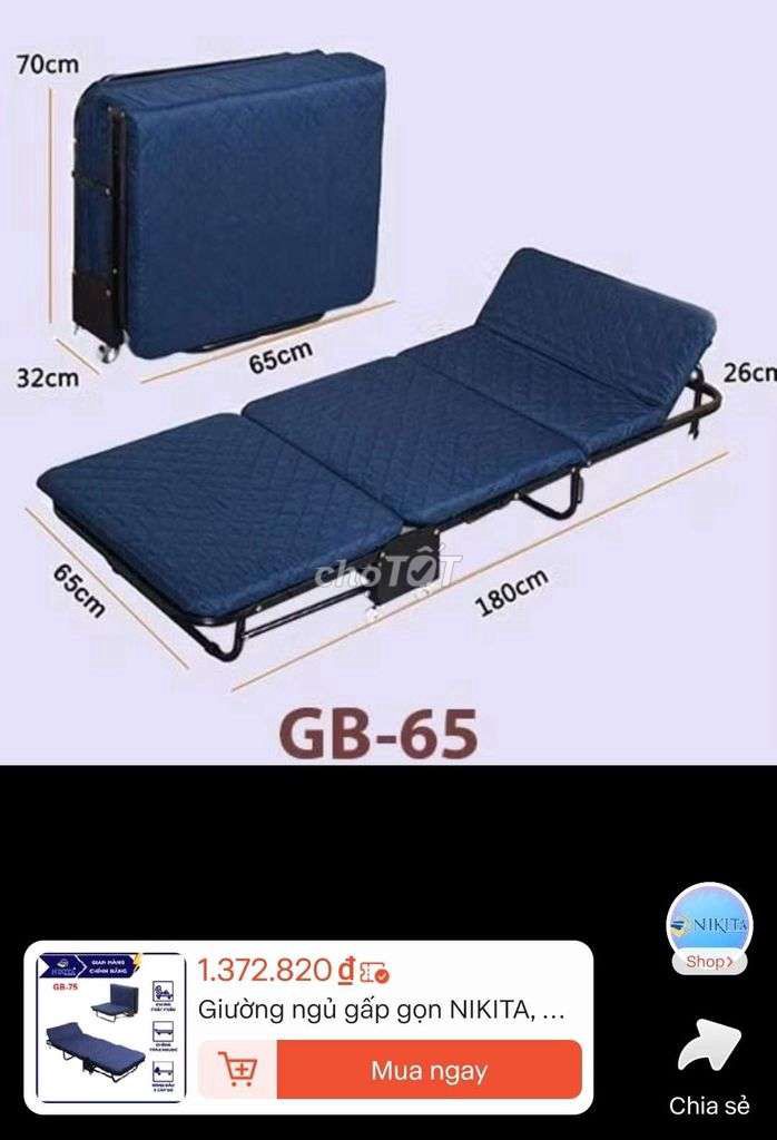 Giường xếp Nikita Kim loại, Vải Xanh 65x180cm. Mua bán Giường, chăn ga gối nệm tại Quận 5 Tp Hồ Chí Minh được đăng bởi Bé Ngũ hình 1