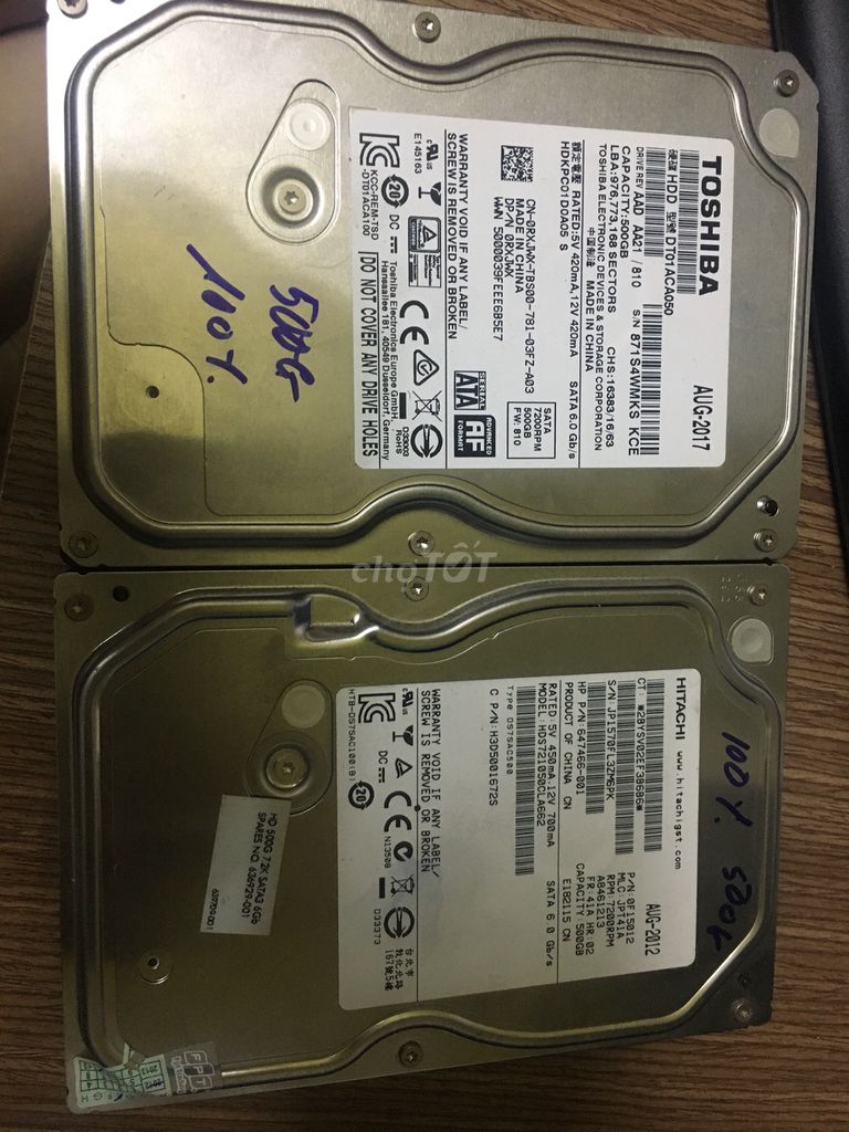 hdd 500gb toshiha .hitachi sata 3 100% sức khỏe