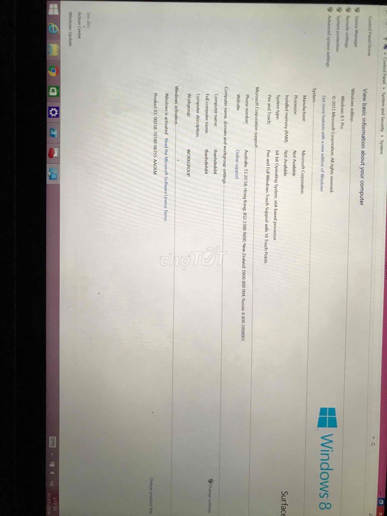 Microsoft Surface 64GB Xám Windows 8 Pro. Mua bán Máy tính bảng tại Quận Tân Bình Tp Hồ Chí Minh được đăng bởi Nguyễn Thanh hình 1