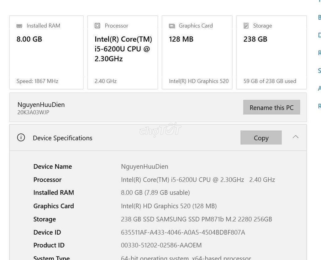 Lenovo ThinkPad i5-6200U 8GB/238GB SSD Đen. Mua bán Laptop tại Huyện Thuỷ Nguyên Hải Phòng được đăng bởi Nguyễn Hữu Diễn hình 1