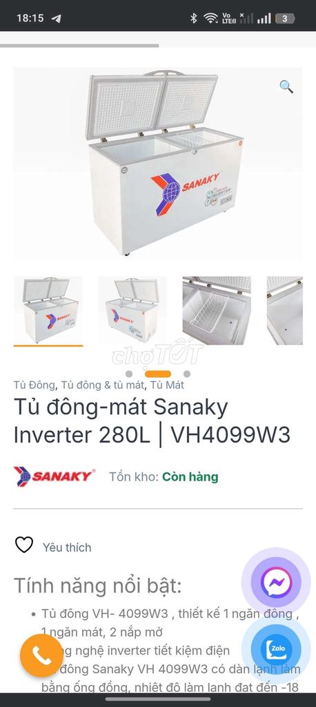Tủ đông Sanaky VH4099W3 280L. Mua bán Tủ lạnh tại Quận 12 Tp Hồ Chí Minh được đăng bởi TranDuc Minh hình 1