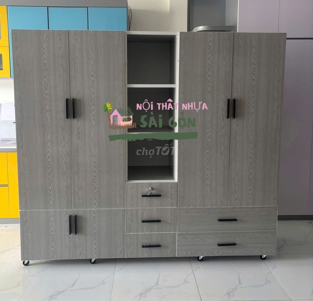 Tủ quần áo Nhựa Đài Loan Xám vân gỗ 1m85. Mua bán Tủ, kệ gia đình tại Thị xã Bến Cát Bình Dương được đăng bởi Cửa Hàng Nội Thất hình 1