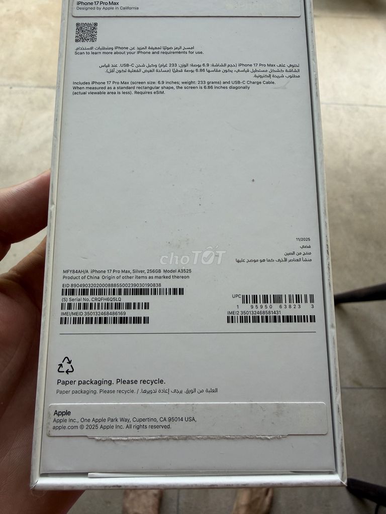 Apple iPhone 17 Pro Max 256GB Bạc. Mua bán Điện thoại tại Quận Sơn Trà Đà Nẵng được đăng bởi Tên chưa cung cấp hình 1