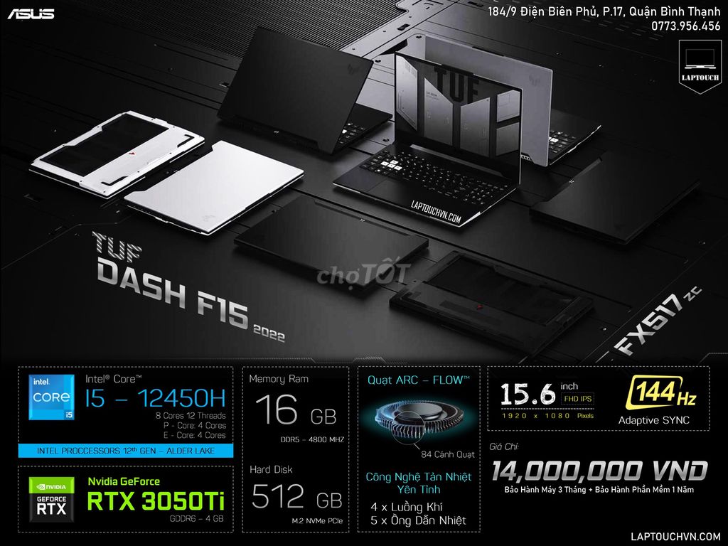 Asus TUF Dash F15 FX517ze 2022 [ RTX 3050Ti ]. Mua bán Laptop tại Quận Bình Thạnh Tp Hồ Chí Minh được đăng bởi Cửa Hàng Máy Tính Laptouch VN hình 1