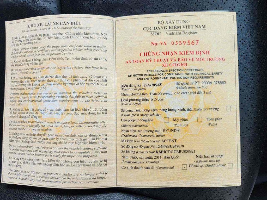 Hyundai Accent 2011 1.4 AT - 80000 km. Mua bán Ô tô tại Huyện Mê Linh Hà Nội được đăng bởi Ngô Văn Du hình 6