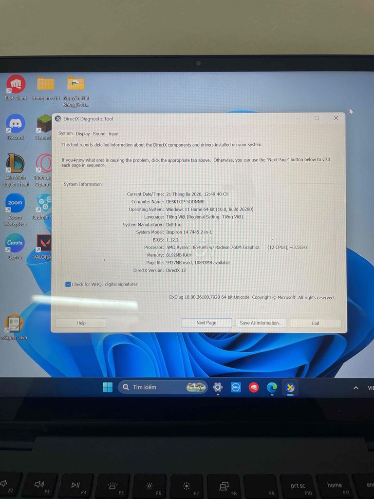 Dell Inspiron 7445 Ryzen 5 8GB/512GB. Mua bán Laptop tại Huyện Thanh Oai Hà Nội được đăng bởi Nguyễn Hải Đăng hình 1