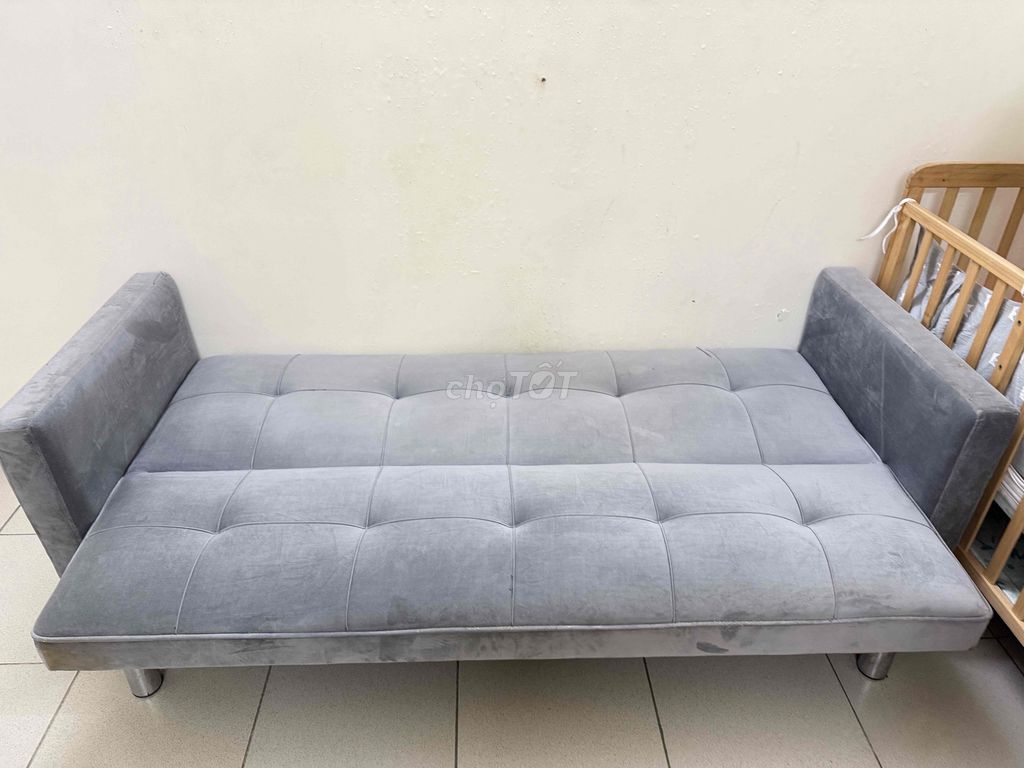 Sofa giường vải nhung màu xám