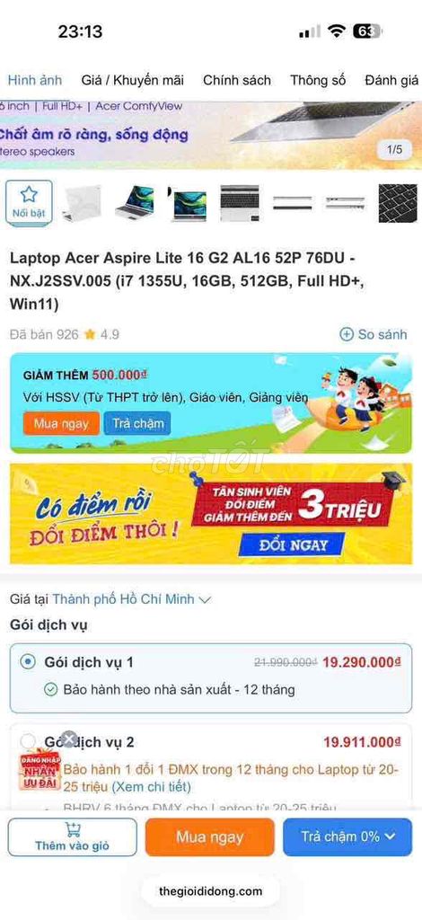 Acer Aspire Lite G2 AL16 52P I7 1335U 16GB/512GB. Mua bán Laptop tại Quận 8 Tp Hồ Chí Minh được đăng bởi Ken Mobile hình 1