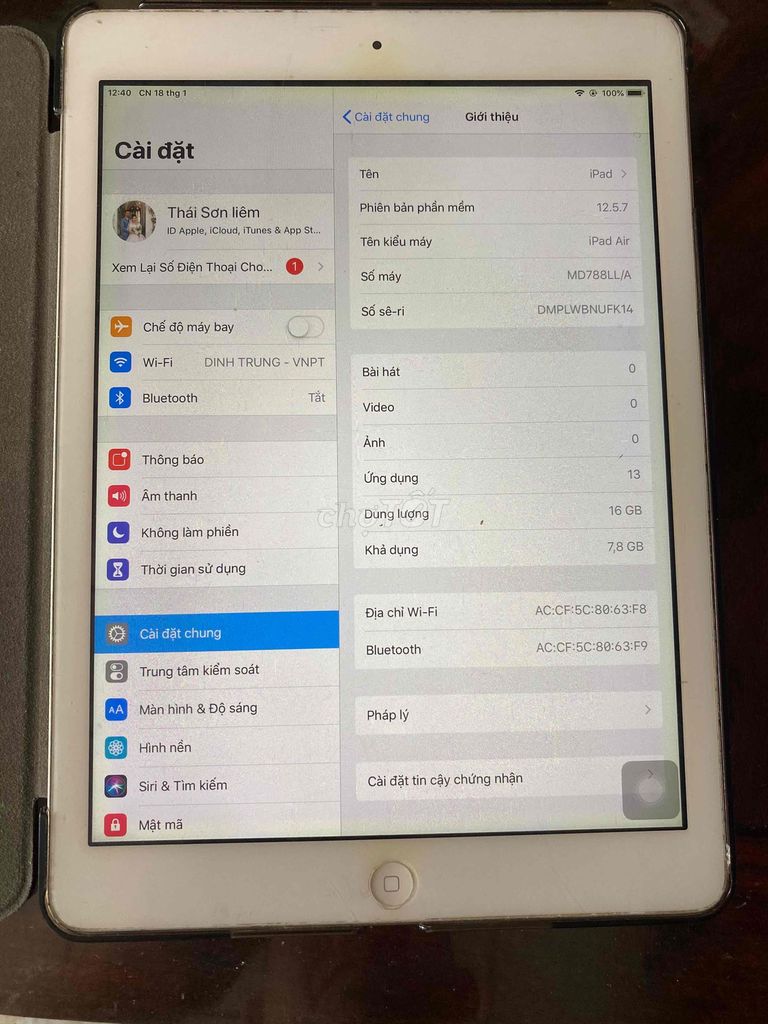 Apple iPad Air 16GB Bạc. Mua bán Máy tính bảng tại Thị xã An Nhơn Bình Định được đăng bởi mr liêm hình 1
