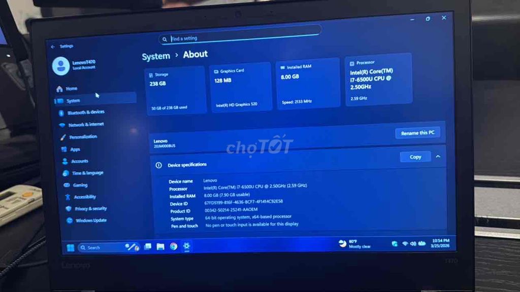Thinkpad t470 i7-6500U CPU @2.50GHz 2.59 GHz. Mua bán Laptop tại Thành phố Thủ Đức Tp Hồ Chí Minh được đăng bởi Văn Anh hình 1