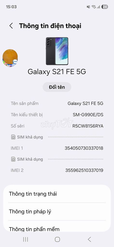 Samsung Galaxy S21 FE 5G 256GB 8GB 5G. Mua bán Điện thoại tại Quận 7 Tp Hồ Chí Minh được đăng bởi Hùng Phan hình 1