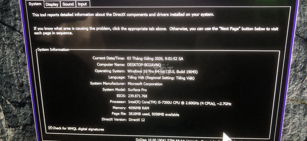 Microsoft Surface Pro Core i5 4GB. Mua bán Máy tính bảng tại Huyện Trảng Bom Đồng Nai được đăng bởi Nguyễn Triệu  hình 1
