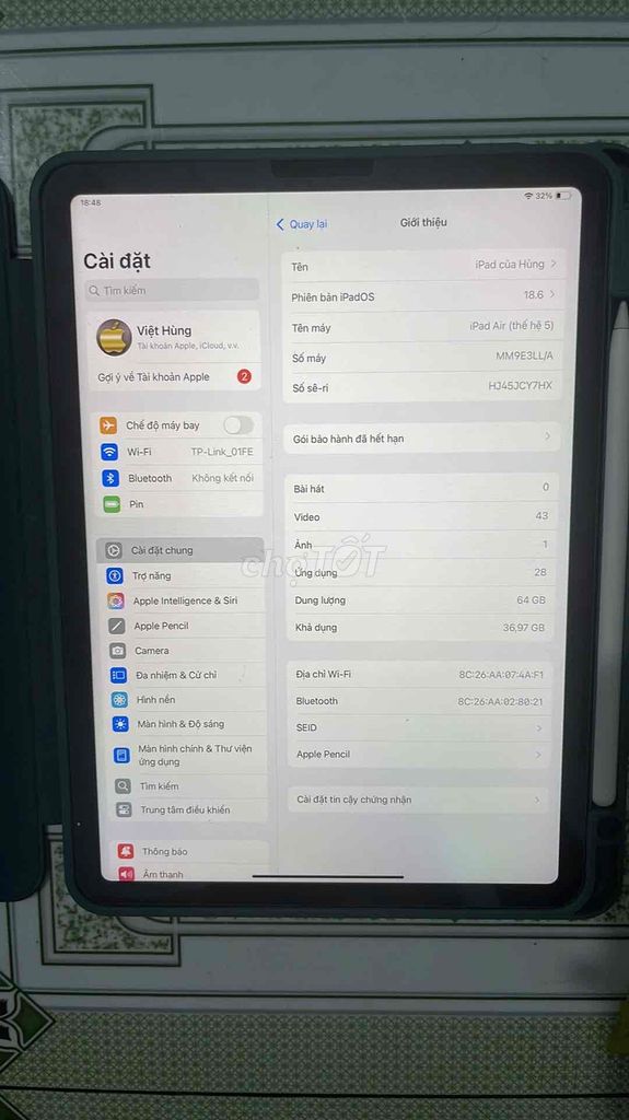 Bán IPad air 5 wifi 64G kèm bút.. zin 100% sạc ít. Mua bán Máy tính bảng tại Huyện Hớn Quản Bình Phước được đăng bởi Nguyễn việt hùng hình 3