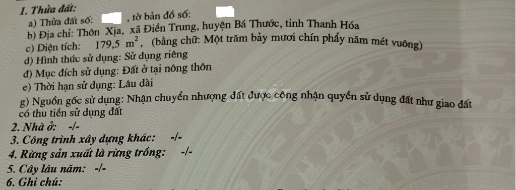 Đất thổ cư đã có sổ đỏ, mặt tiền quốc lộ 217 Huyện Bá Thước-Thanh Hóa