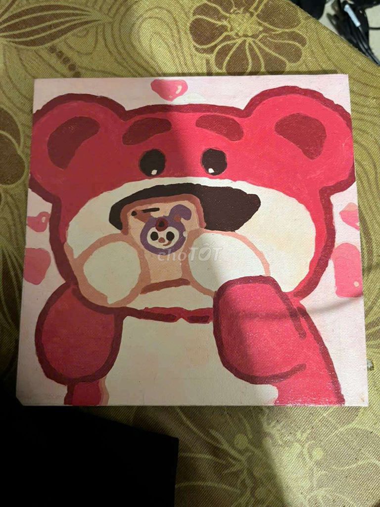 Tranh vẽ Gấu Lotso Vải canvas Hồng. Mua bán Đồ sưu tầm, đồ cổ tại Quận Hai Bà Trưng Hà Nội được đăng bởi Vũ  hình 1