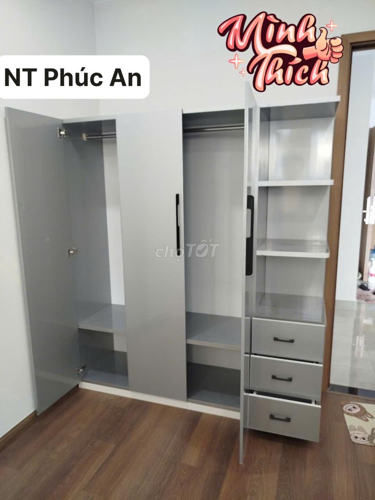 Tủ kệ nhựa./ tủ quần áo liền kệ thiết kế 3 cánh mở