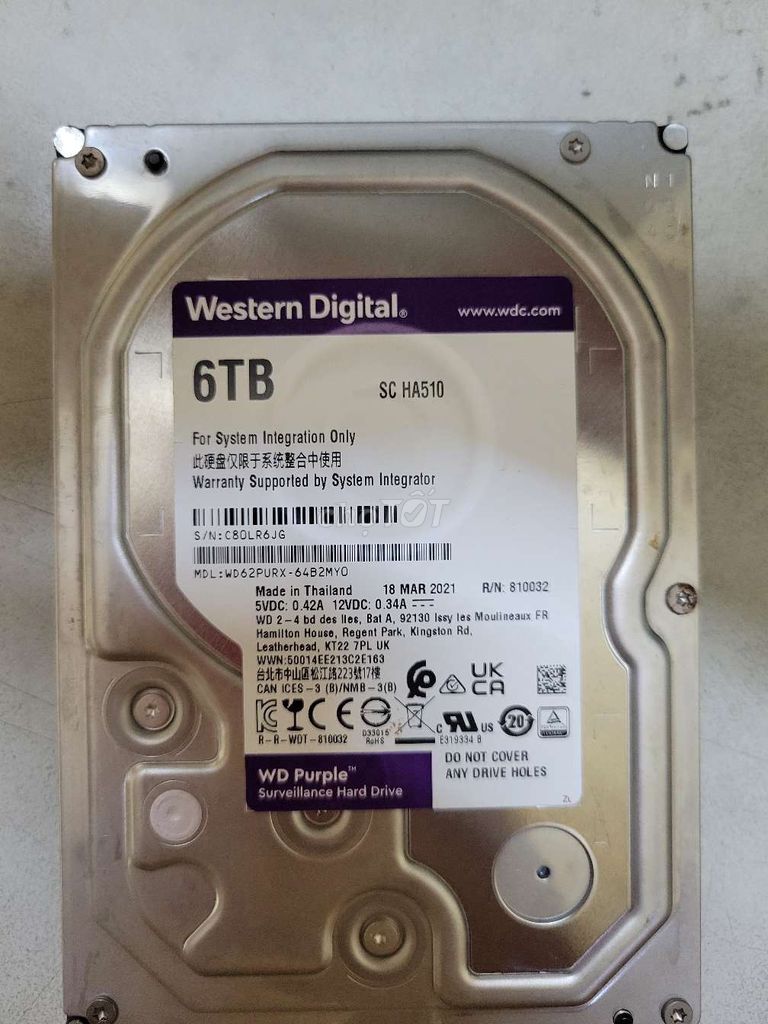 Ổ cứng HDD WD Purple  6TB. Mua bán Linh kiện (RAM, Card...) tại Thành phố Thủ Đức Tp Hồ Chí Minh được đăng bởi Nguyễn Hát hình 1