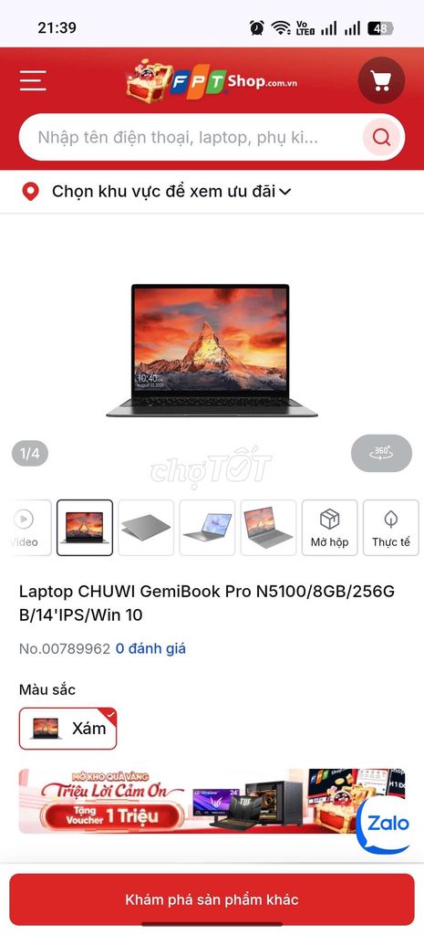 Chuwi GemiBook Pro 8GB/256GB Xám. Mua bán Laptop tại Huyện Gia Lâm Hà Nội được đăng bởi Nguyễn Nam hình 1
