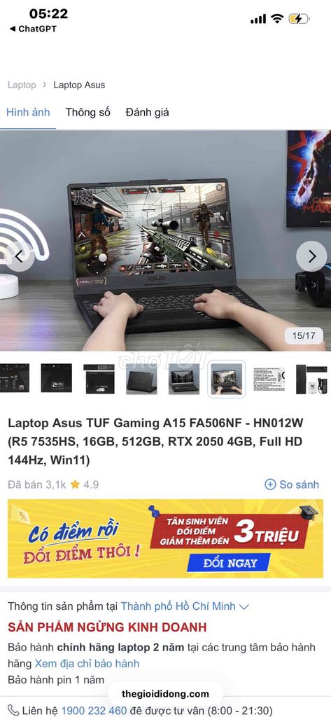 ASUS TUF Gaming A15 FA506NF cũ. Mua bán Laptop tại Quận Bình Thạnh Tp Hồ Chí Minh được đăng bởi Anh Duy Nguyễn Huỳnh hình 1