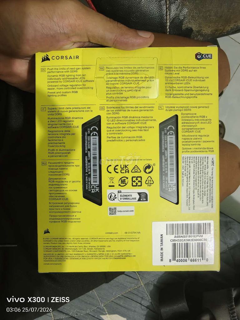 RAM Corsair Vengeance RGB 32GB 6000MT/s Đen. Mua bán Linh kiện (RAM, Card...) tại Quận Long Biên Hà Nội được đăng bởi tràng trai năm ấy hình 1