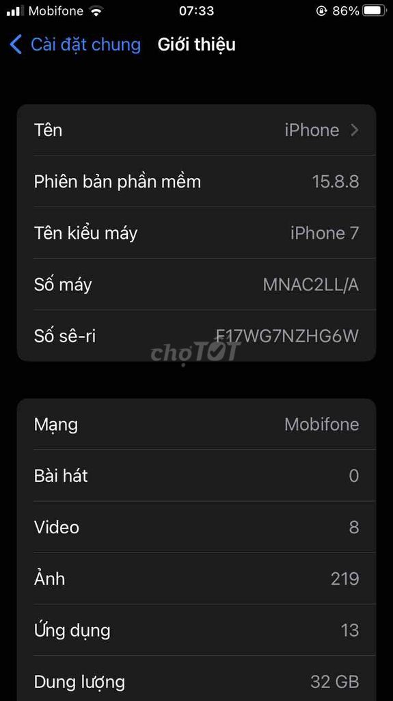 Apple iPhone 7 32GB Đã qua sử dụng. Mua bán Điện thoại tại Huyện Hóc Môn Tp Hồ Chí Minh được đăng bởi Tri Cao hình 1