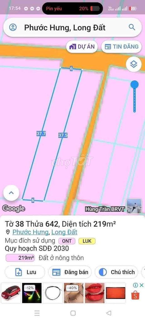 Bán lô đất mặt tiền đường huỳnh mẫn Đạt ,phước hưng, long điền, BRVT. Mua bán đất tại Huyện Long Điền Bà Rịa - Vũng Tàu được đăng bởi BĐS Nguyễn Dương  hình 2