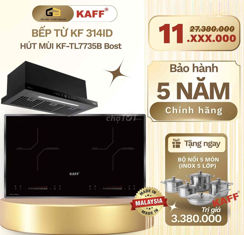 Bếp từ và máy hút mùi Kaff KF-314ID. Mua bán Bếp, lò, đồ điện nhà bếp tại Quận Thanh Khê Đà Nẵng được đăng bởi Huỳnh Thị Thúy Loan hình 1