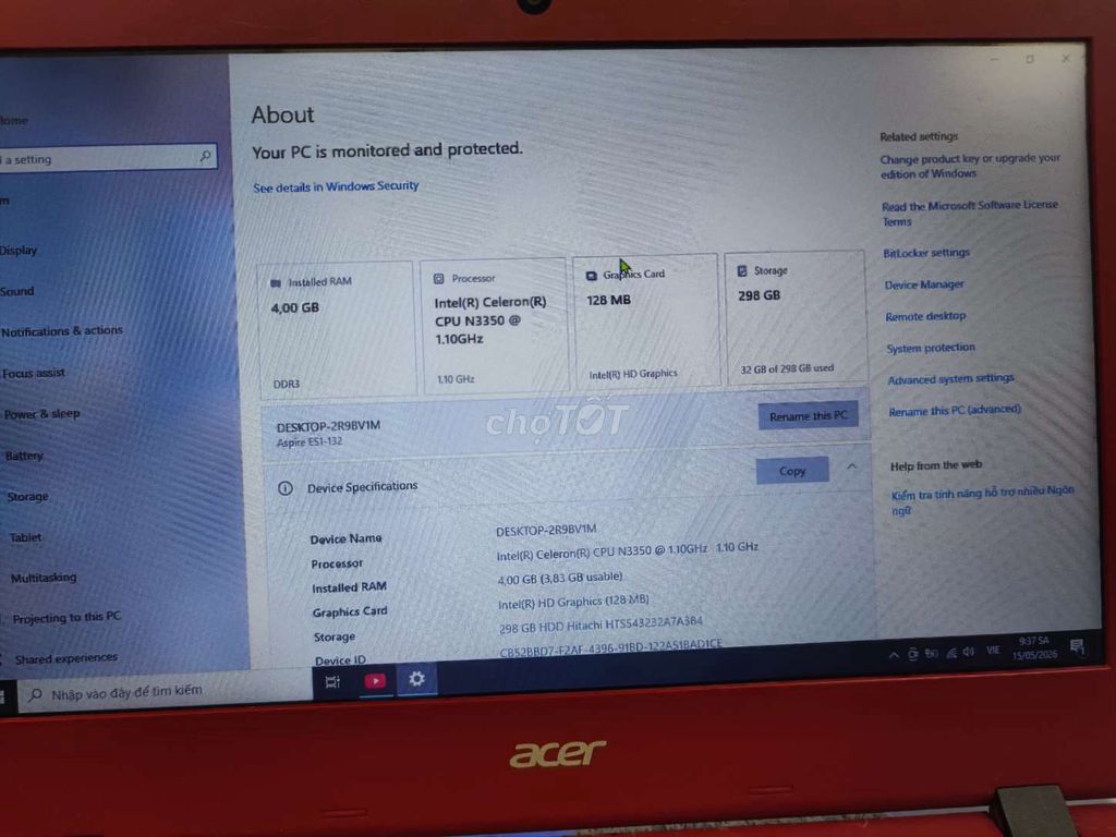 Acer Aspire ES1-132 Celeron N3350 4GB/320GB Hư Pin. Mua bán Laptop tại Quận 6 Tp Hồ Chí Minh được đăng bởi nguyễn thị mỹ trinh hình 1