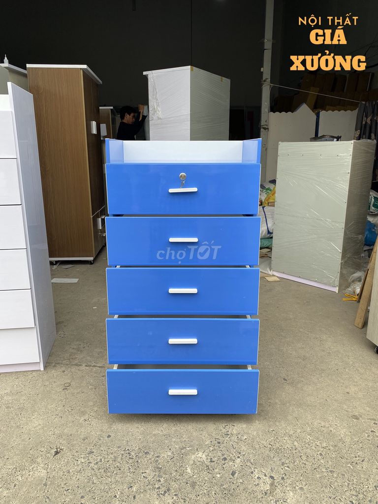 Tủ nhựa 5 hộc kéo đựng đồ - màu xanh dương - 113347320