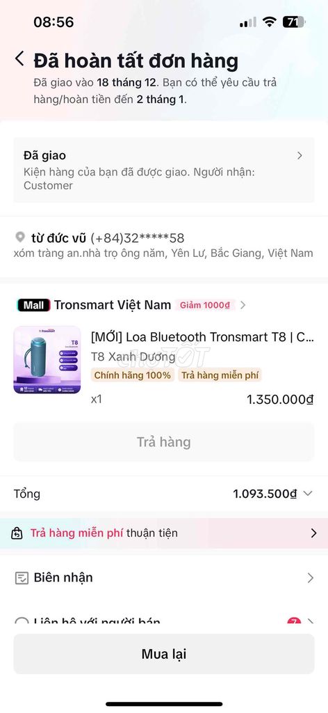 Loa Bluetooth Tronsmart T8 Xanh Dương. Mua bán Tivi, Âm thanh tại Huyện Yên Dũng Bắc Giang được đăng bởi Sut Vu hình 1