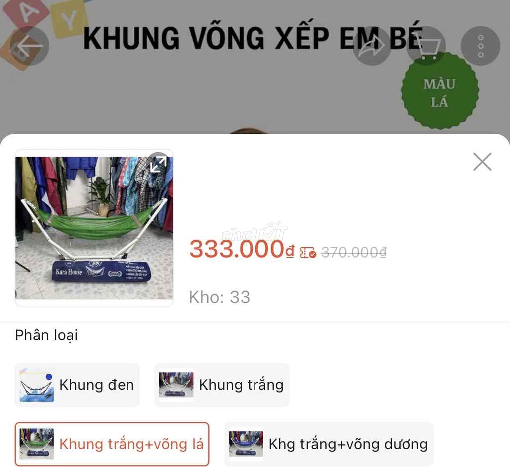 Khung võng xếp Kim loại Xanh lá. Mua bán Mẹ và bé tại Quận 8 Tp Hồ Chí Minh được đăng bởi Lệ Mỹ hình 1