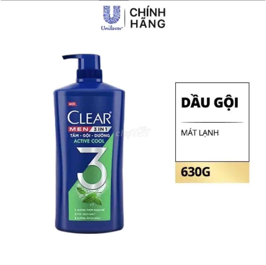 Dầu gội Clear Men 3in1 Active Cool Nam Bạc hà 630g. Mua bán Phụ kiện thời trang khác tại Huyện Hóc Môn Tp Hồ Chí Minh được đăng bởi Npp Unilever cuchi hocmon q12 hình 1