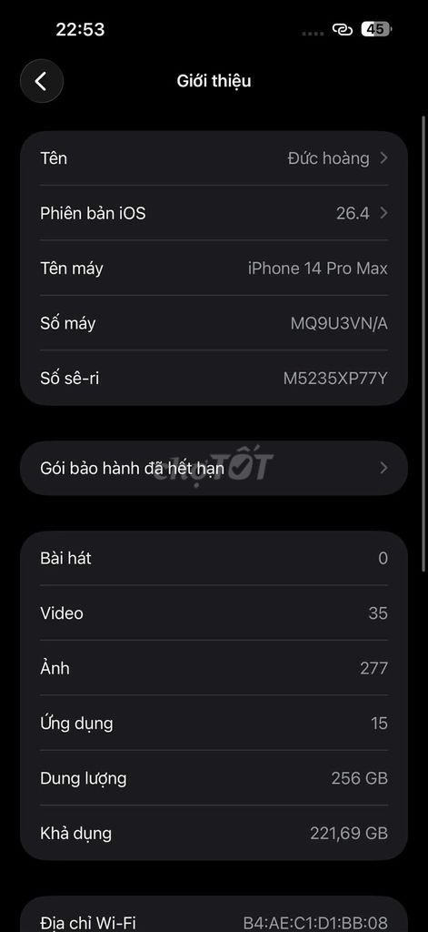 Apple iPhone 14 Pro Max 256GB Đen. Mua bán Điện thoại tại Huyện Hoài Đức Hà Nội được đăng bởi Hoàng Đình Đức hình 1