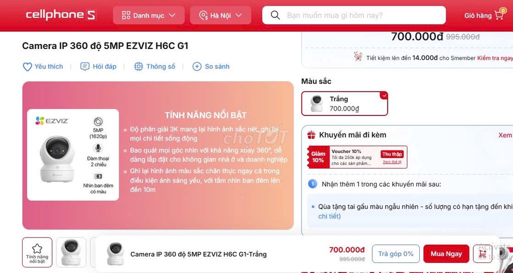 Camera IP EZVIZ H6C G1. Mua bán Máy ảnh, Máy quay tại Quận Cầu Giấy Hà Nội được đăng bởi Hoàng hình 1