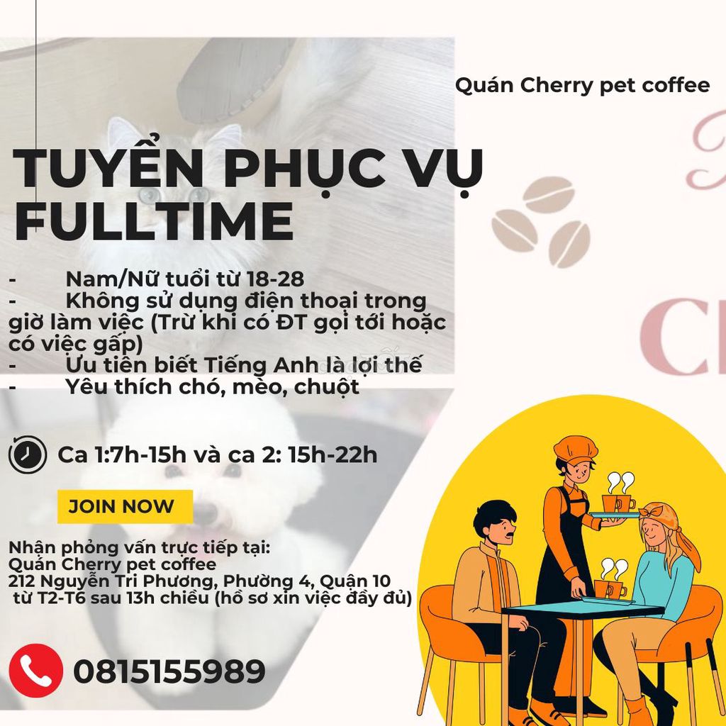 Cần tuyển phục vụ Fulltime