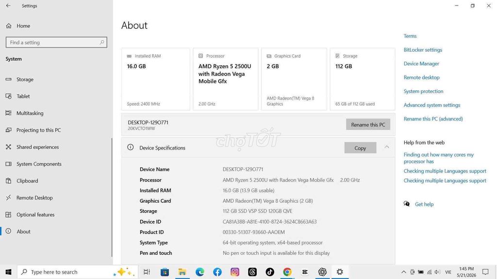 Lenovo ThinkPad E585 AMD R5 16GB/112GB. Mua bán Laptop tại Thành phố Nha Trang Khánh Hòa được đăng bởi Linhkim hình 1