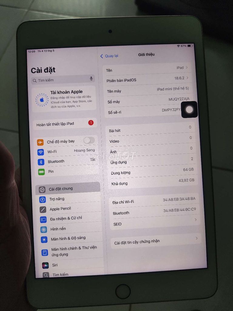 iPad mini 5 64GB wifi bán hoặc gl đt, mtb android. Mua bán Máy tính bảng tại Quận Ninh Kiều Cần Thơ được đăng bởi Hoàng Long hình 1