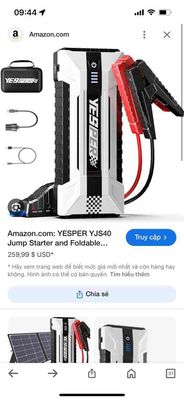 YESPER YJS40 Jump Starter. Nội địa Mỹ Mới No Fix