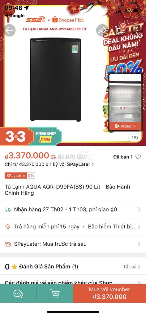 DƯ DÙNG CẦN thanh lý AQUA 90 Lít AQR-D99FA(BS)