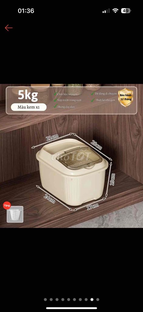 Thùng đựng gạo nhựa 5kg màu Kem. Mua bán Dụng cụ nhà bếp tại Quận Bình Thạnh Tp Hồ Chí Minh được đăng bởi Nguyễn Thị Trúc Linh hình 1