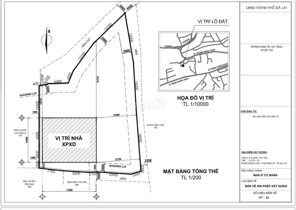 Cho thuê đất thổ cư 1200m2, có giấy phép xây dựng, số 6 Phạm Hồng Thái. Cho thuê đất tại Thành phố Đà Lạt Lâm Đồng được đăng bởi Nguyễn Thị Cẩm Tú hình 1