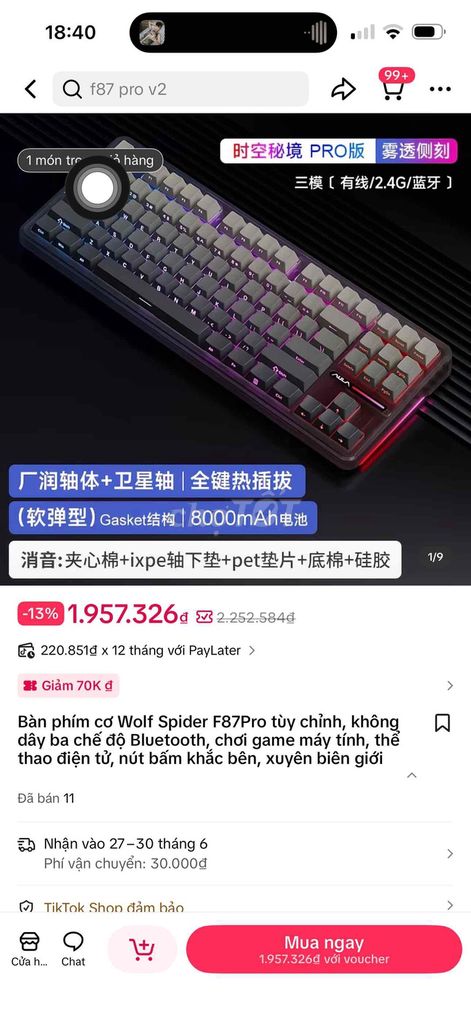 Bàn phím cơ Wolf Spider F87Pro Đen. Mua bán Phụ kiện (Màn hình, Chuột...) tại Huyện Nhơn Trạch Đồng Nai được đăng bởi Mua Một Món Góp Một Cây  hình 1