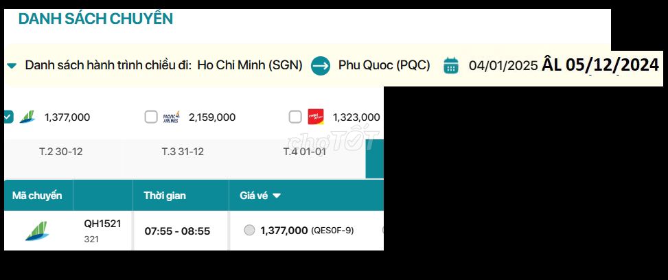 Hồ Chí Minh - Phú Quốc 04/01/2025ÂL05/12/2024số2