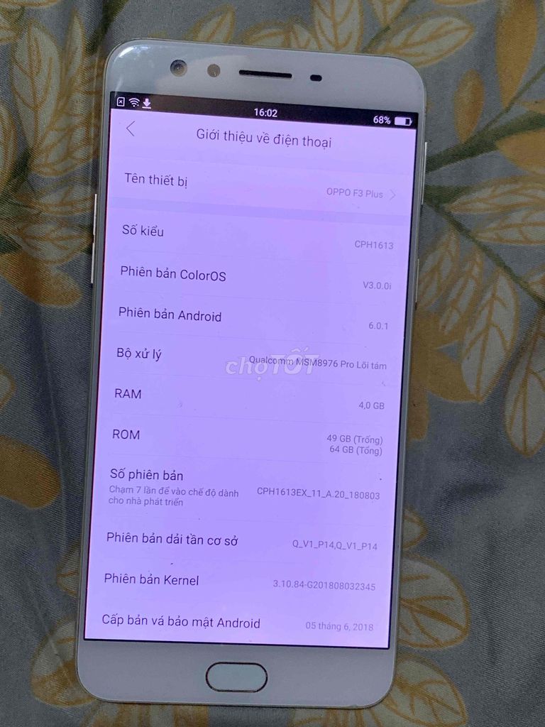 Oppo F3 Plus 64GB Vàng. Mua bán Điện thoại tại Quận Bình Tân Tp Hồ Chí Minh được đăng bởi lê quốc chương hình 1