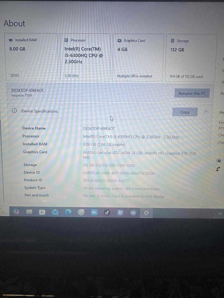 Dell Inspiron 7559 i5-6300HQ 8GB/112GB. Mua bán Laptop tại Quận 12 Tp Hồ Chí Minh được đăng bởi duyphaw hình 1