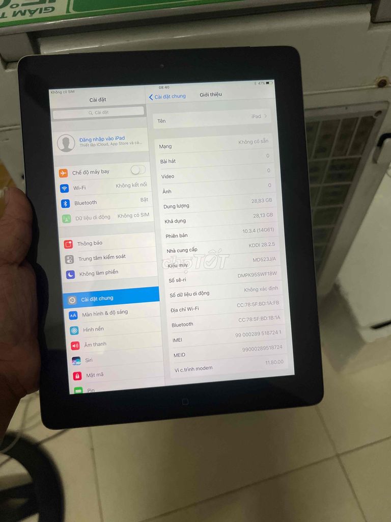 ipad 4 32G lắp sim icloud sạch sẽ