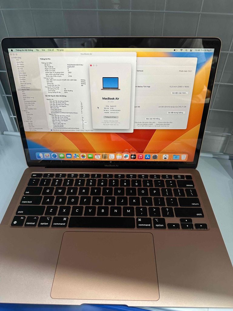 MacBook Air M1 8GB/256GB Vàng hồng Pin 92 99% zin. Mua bán Laptop tại Quận 5 Tp Hồ Chí Minh được đăng bởi Phan Thế Phong  hình 1
